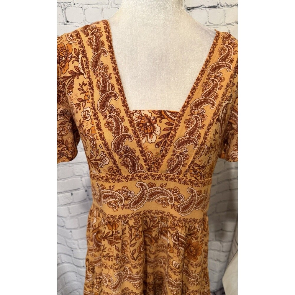 Patrons of Peace Women's Border Print Toluca Dress Orange Boho Small - Picture 3 of 9